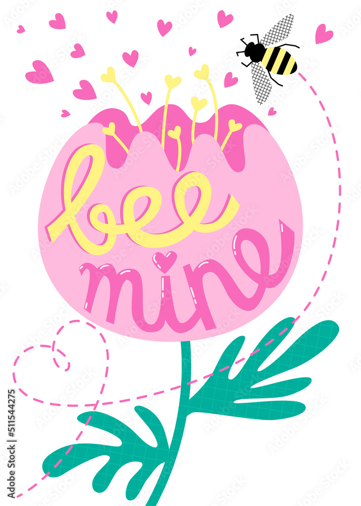 Flower card with bee and hearts Flower card with bee and hearts