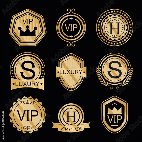 golden vip badges icon collection