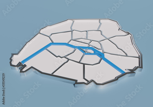 PLAN de PARIS en 3D avec arrondissements blanc