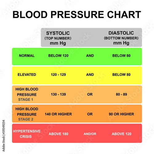 Scientific Designing of Blood Pressure Levels Chart. Periodic Table of Blood Pressure. Colorful Symbols. Vector Illustration. photo