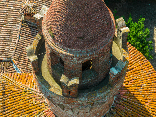 Aerial view of Rivalta castle on the Trebbia river, Piacenza province, Emilia-Romagna, Italy. 06-16-2022
It is an imposing fortified complex with a cylindrical tower photo