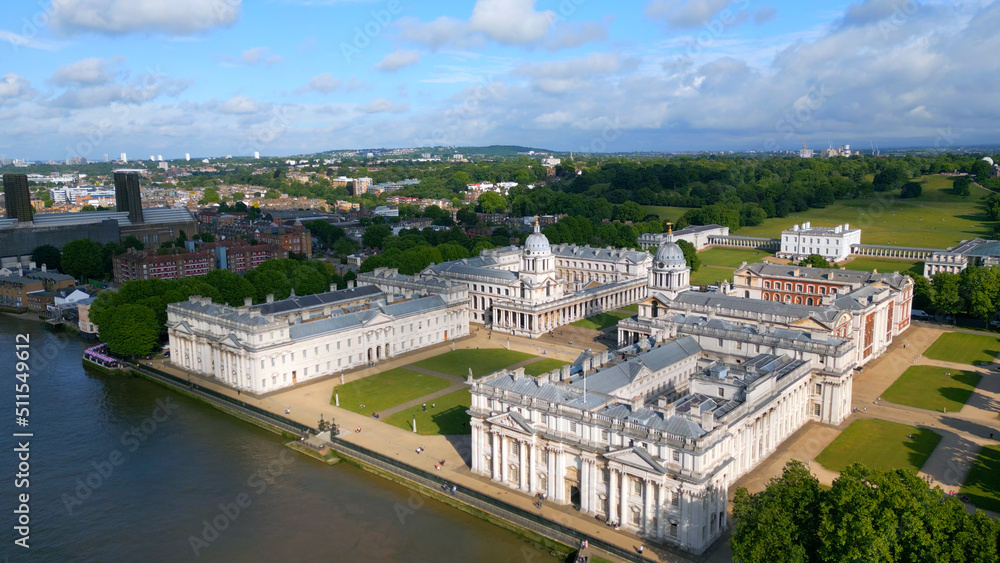 Old Royal Naval College and National Maritime Museum in London Greenwich - aerial view