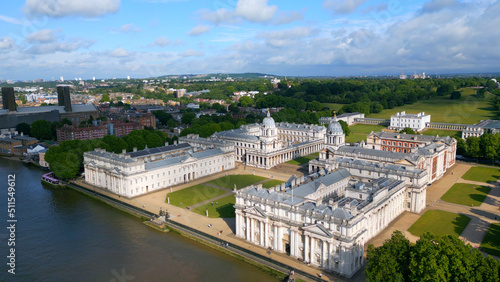 Photo Old Royal Naval College and National Maritime Museum in London Greenwich - aeria