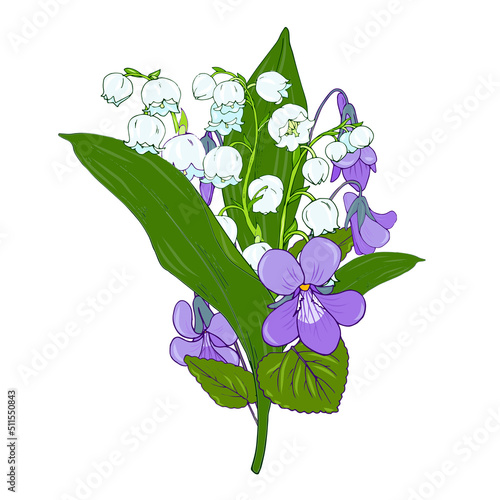 bouquet of forest lilies of the valley and violets