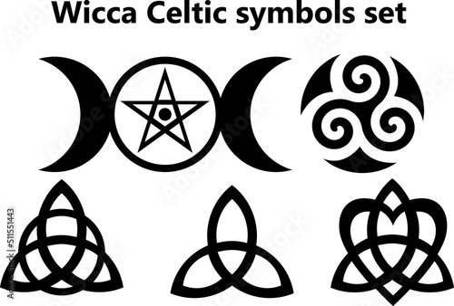 Wicca celtic magic symbols Triple moon Triqueta Triskel Triskelion set