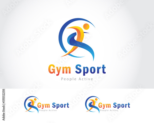 gym sport logo creative abstract people active yoga athletic run design concept