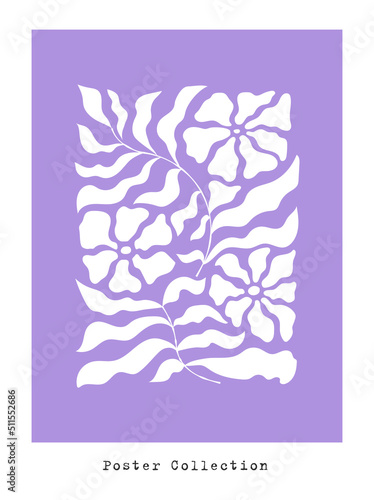 Abstract groovy floral posters. Modern trendy Matisse minimal style. Hand drawn design for wallpaper, wall decor, print, postcard, cover, template, banner.