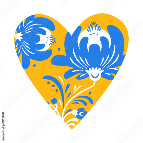 Ukraine ornament style of Petrykivka painting. Traditional paint folk flowers wreath for card, header, invitation, poster, social media, post publication. vector poster with Ukrainian Heart