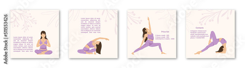 Yoga centre social media carousel. Yoga classes advertisement. Vector illustration. photo