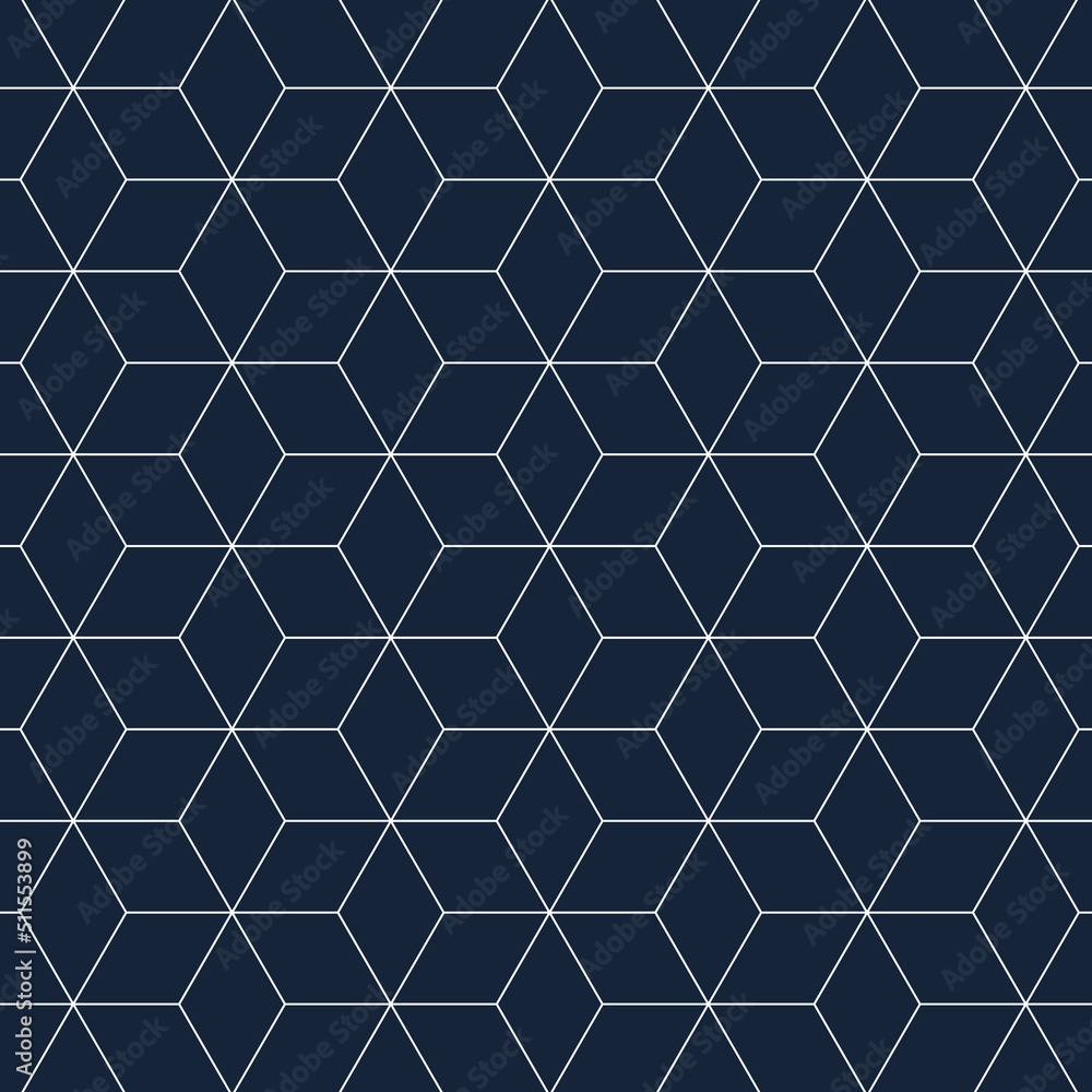 Fototapeta premium Geometric cubes pattern. Abstract geometric pattern with lines, rhombuses A seamless vector background. Blue-black and white texture.