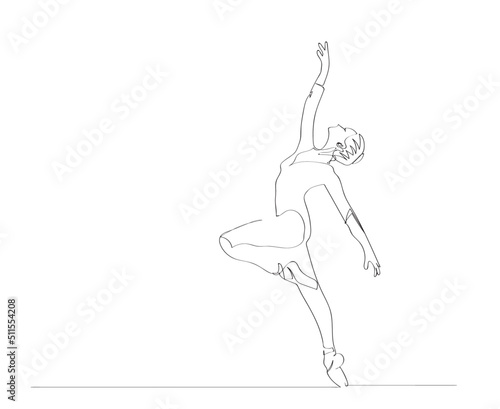 Ballet Dancer ballerina in Continuous Line Art Drawing. Vector 