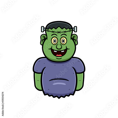 Cartoon Mascot Of Cute Frankenstein Man.Vector And Illustration