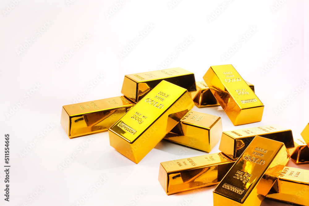 Gold bars on a white background, Business and Financial concepts. Gold bars on a white background, Business and Financial concepts.
