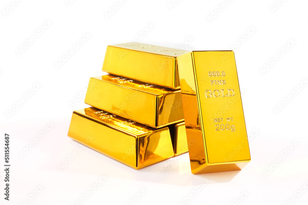 Gold bars on a white background, Business and Financial concepts. Gold bars on a white background, Business and Financial concepts.