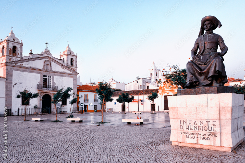 Fototapeta premium Europe, Portugal, Algarve, Faro district, Lagos, old town, Praca Infante Dom Henrique, Igreja de Santa Maria