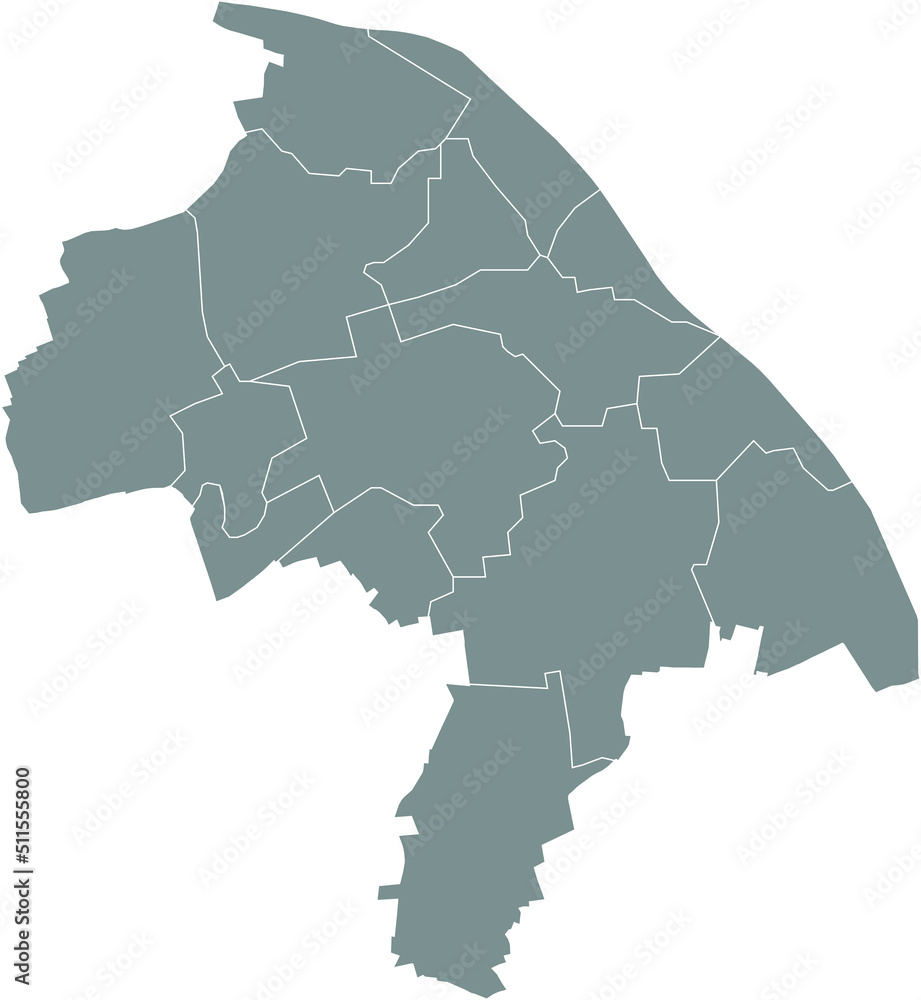 Gray flat blank vector administrative map of MAINZ, GERMANY with black border lines of its districts Gray flat blank vector administrative map of MAINZ, GERMANY with black border lines of its districts