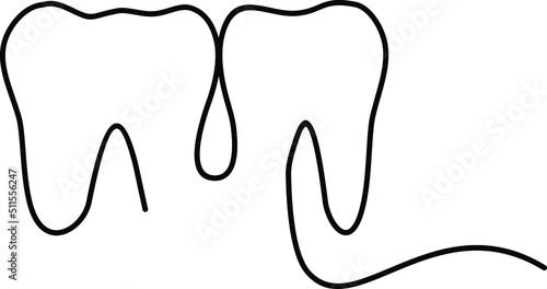 Vector illustration of a tooth drawn in one line. Vector tooth continuous line.