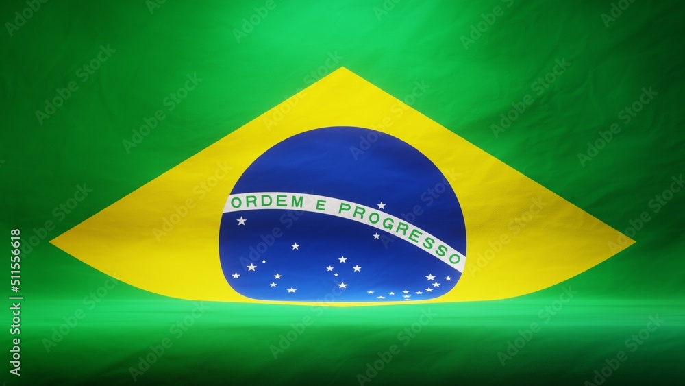 Fototapeta premium Studio backdrop with draped flag of Brazil for presentation or product display. 3D rendering