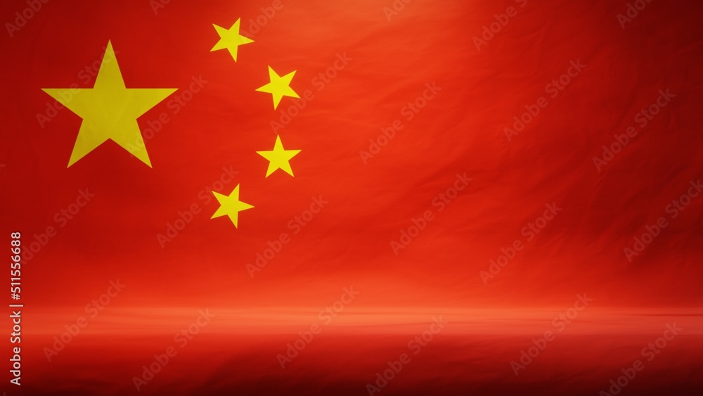 Studio backdrop with draped flag of China for presentation or product display. 3D rendering Studio backdrop with draped flag of China for presentation or product display. 3D rendering