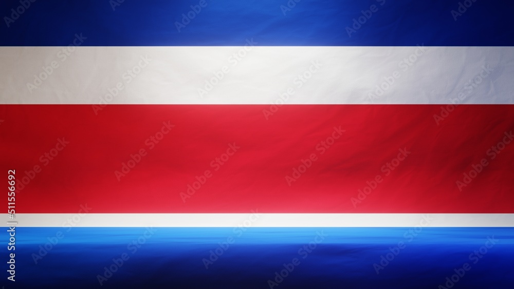 Studio backdrop with draped flag of Costa Rica for presentation or product display. 3D rendering
