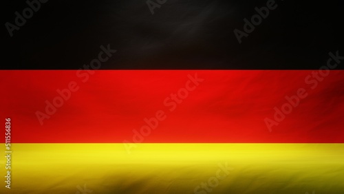 Studio backdrop with draped flag of Germany for presentation or product display. 3D rendering
