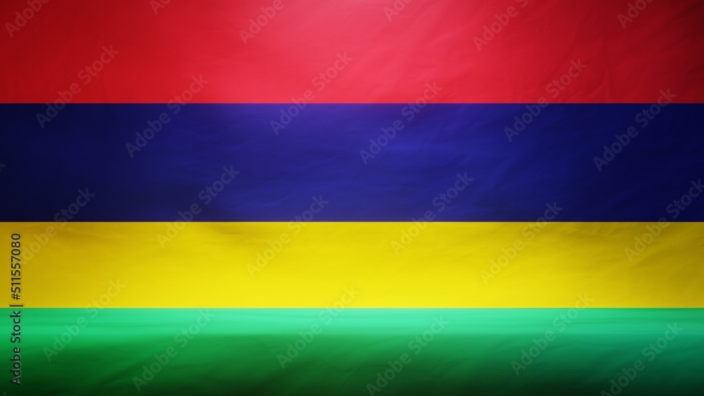 Studio backdrop with draped flag of Mauritius for presentation or product display. 3D rendering