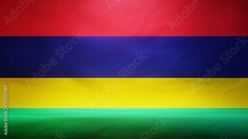 Studio backdrop with draped flag of Mauritius for presentation or product display. 3D rendering