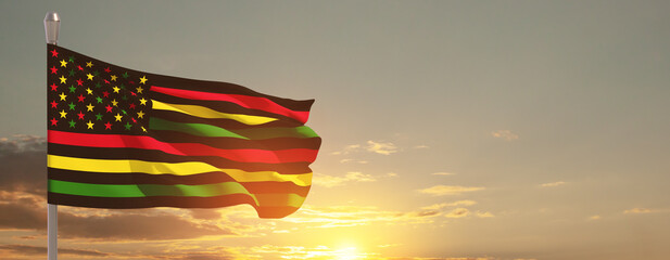 Alternative Juneteenth Flag with sunrise or sunset. Since 1865. Design of Banner with place for text. 3D-rendering.