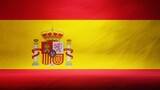 Studio backdrop with draped flag of Spain for presentation or product display. 3D rendering