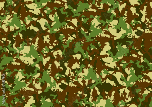 a metered pattern suitable for textiles consisting of camouflage shapes