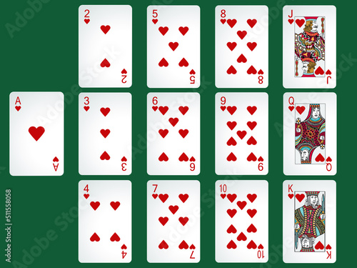  Vector poker cards red hearts shades deck for graphic design sports cards card game gambling