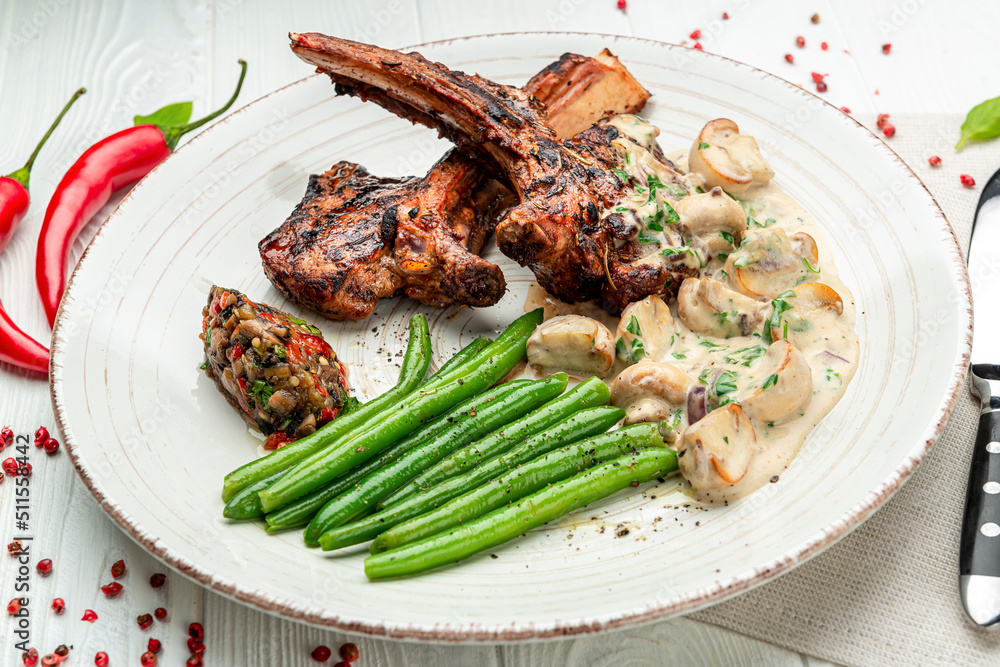 lamb rack barbecue served with side dishes lamb rack barbecue served with side dishes