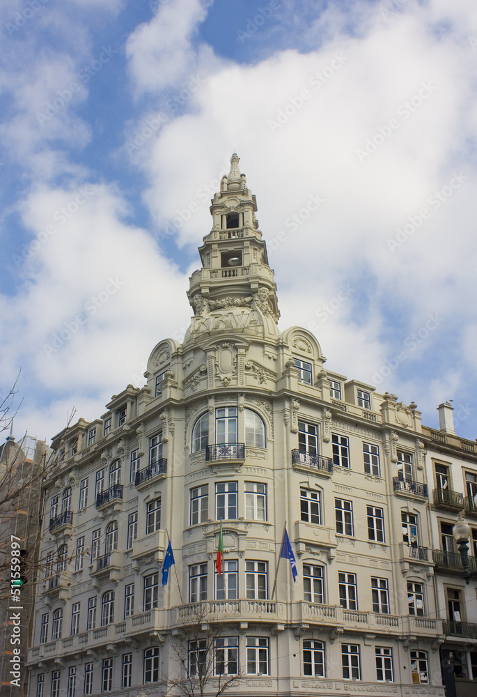 Facade of beautiful building on the Liberty Square in Porto, Portugal	
