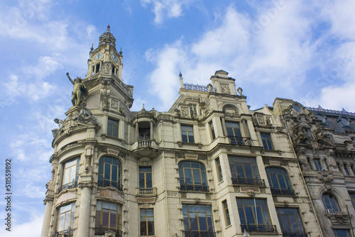 Facade of beautiful building on the Liberty Square in Porto, Portugal 