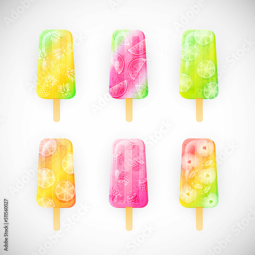 Juicy colorful popsicles set