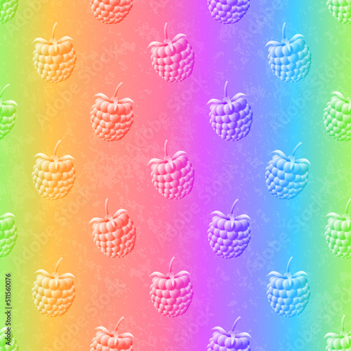 Rainbow summer pattern with glossy raspberries