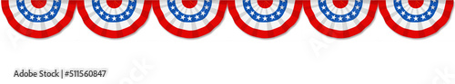 US Flag Buntings isolated on white background . Fourth of July template. July 4 USA.USA celebration with confetti stars in national colors for American Independence Day isolated on background