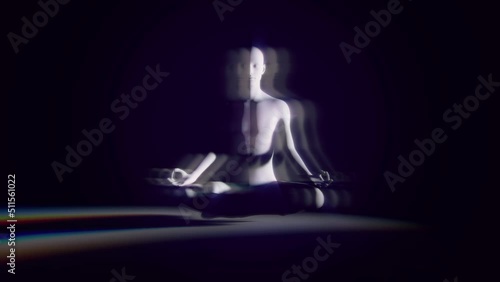 Looped 3D animation light rotates around a levitating yogi creating unusual lighting effects photo