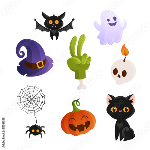 Fototapeta Naklejka Na Ścianę i Meble -  Cute halloween set with characters and decorations