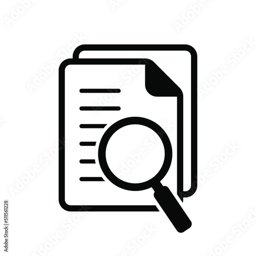 Document with magnifier loupe business concept. File search icon, document search, vector isolated. 
