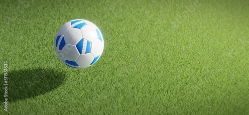 Football or soccer ball design with flag of Honduras against grass pitch backdrop. 3D rendering