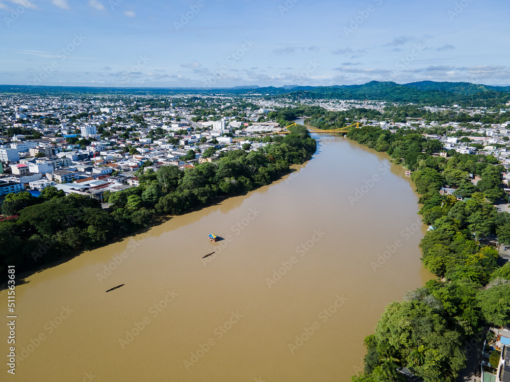 aerial view of the Sinu river in the city of Monteria_Colombia