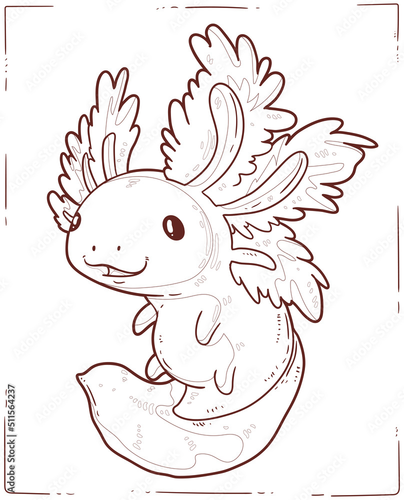 Axolotl, a Coloring Sheet. Cartoon outline picture of playful baby ...