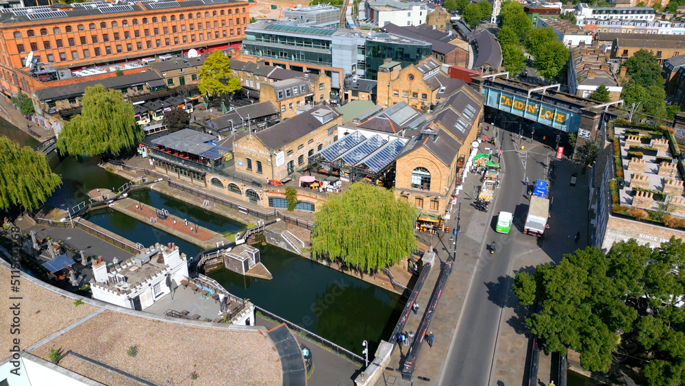 View over Camden Market in London from above