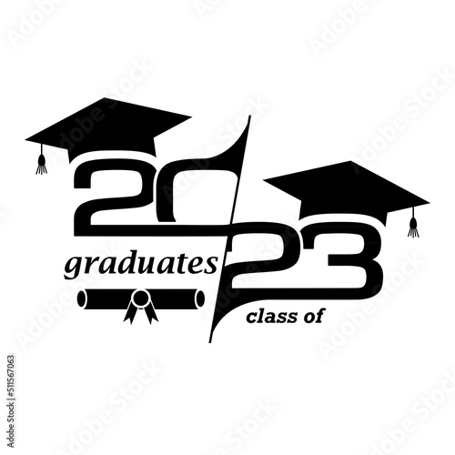 2023 Class. Cover of card for 2023 graduation. Creative design for your greetings card, Flat simple design on white background, card, invitation, greeting, album