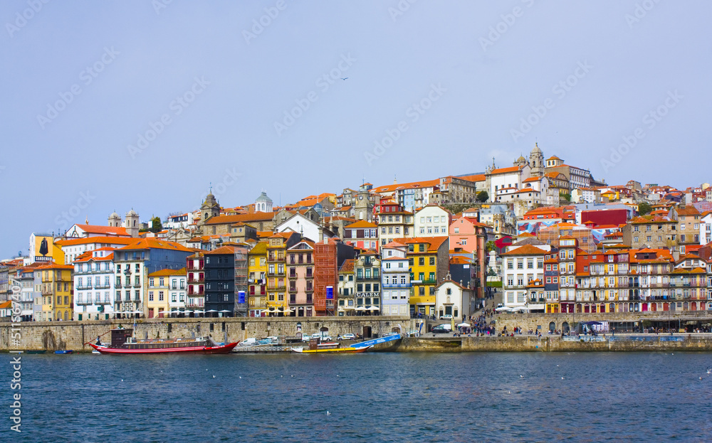 Panorama of Old Town (Ribeira district) and river Duoro in Porto