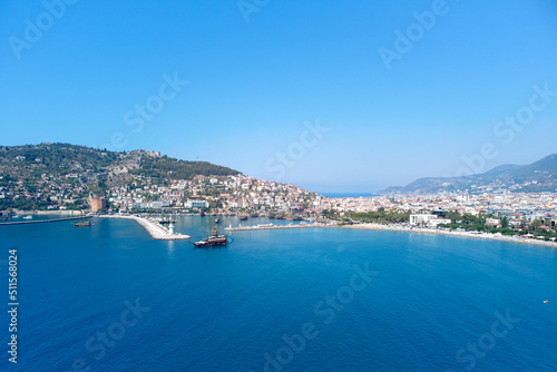 Alanya.Turkey. View of the harbor from the sea. the ship sails out of the seaport