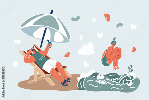  illustration of Couple have fun on a sandy beach