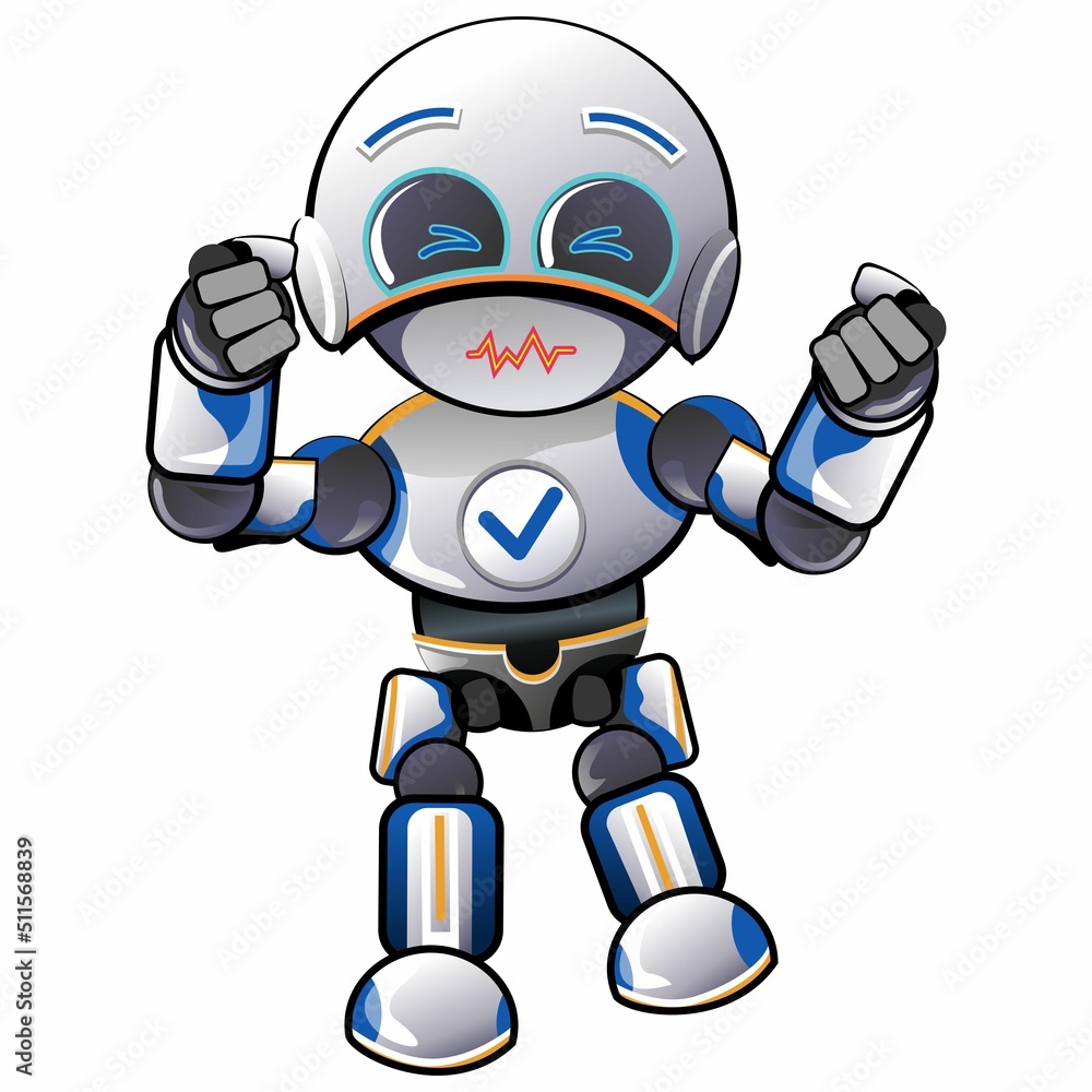 character mascot illustration of cute robot rady to fight - obrazy, fototapety, plakaty 