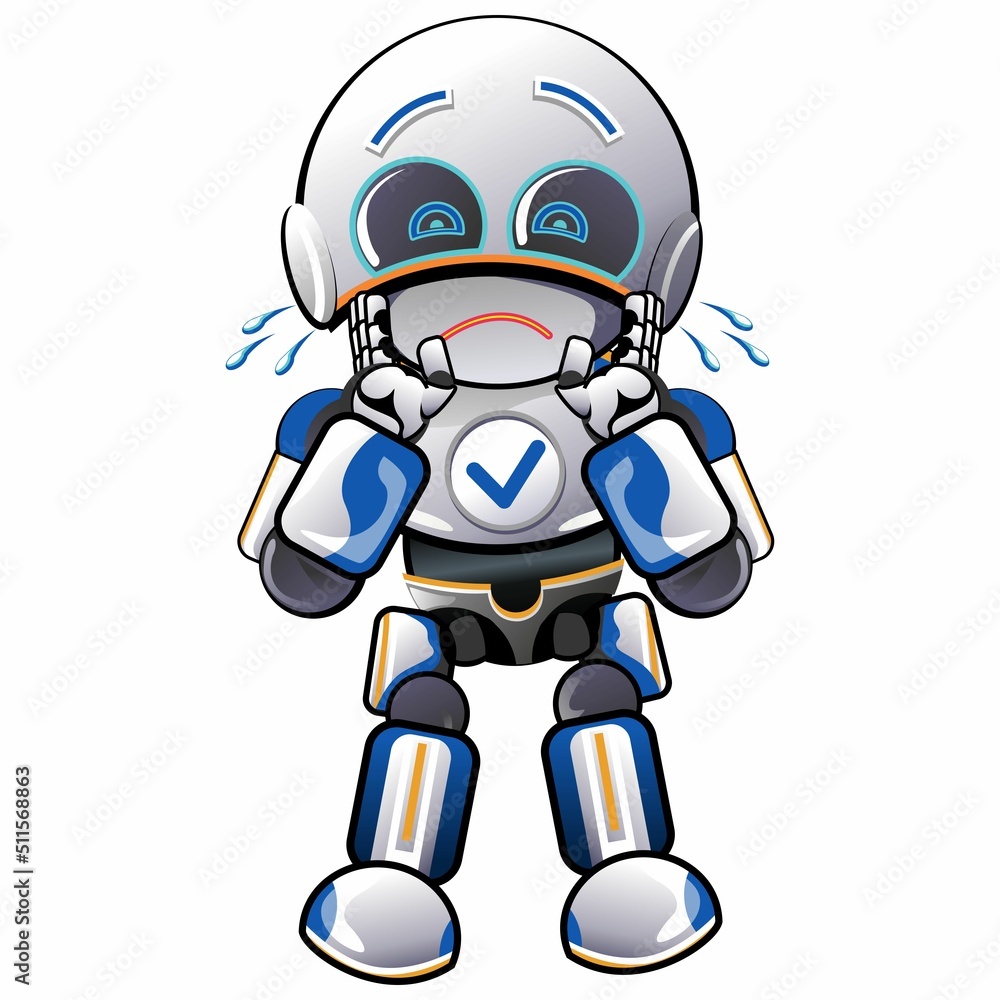 character mascot illustration of cute robot get scared